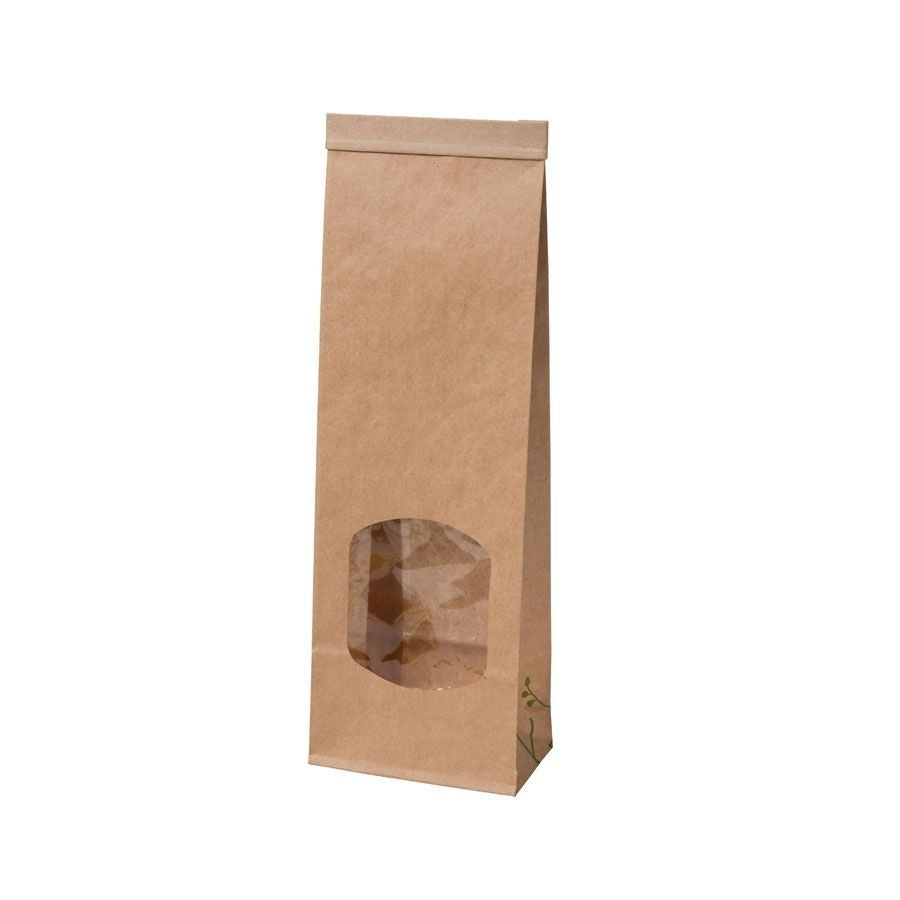 Eco-friendly kraft bags brown w/window 8.8x4.7x26 cm reclosable (500 pieces)