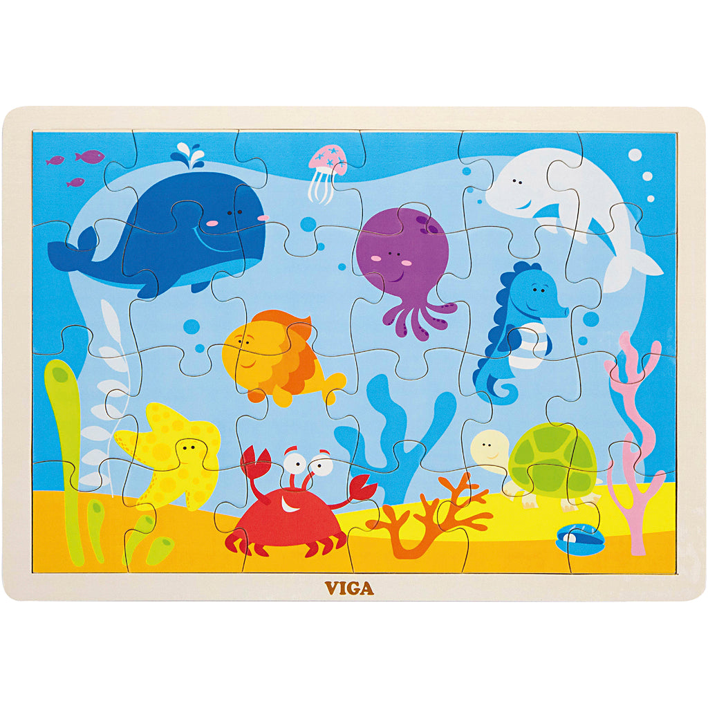 VIGA Wooden Jigsaw Puzzles, marine animals, size 30x22,5 cm, 24 puzzle pieces