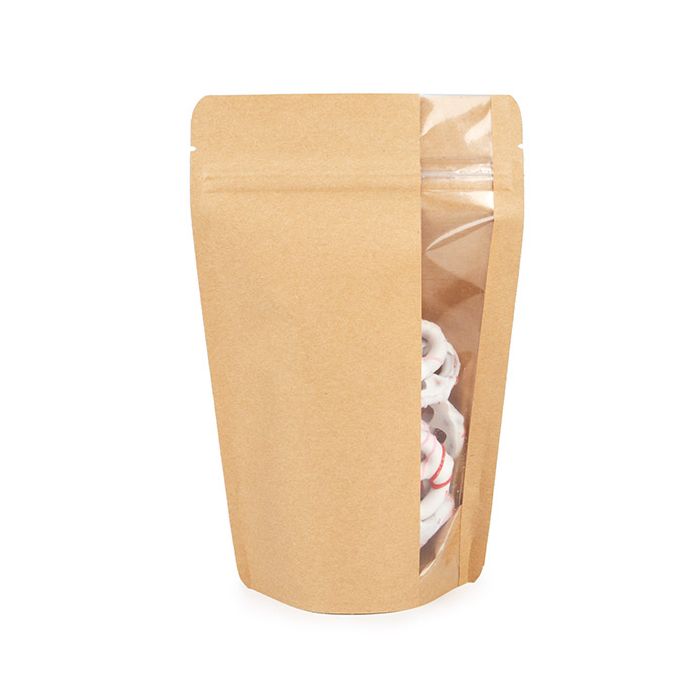Stand Up Zipper Pouch w/ Vertical Window Kraft 13x7.9x20.6 cm