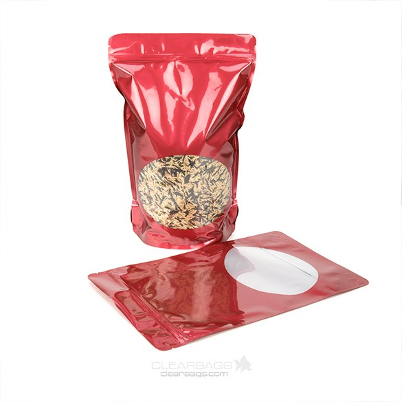 Stand Up Pouches Red with oval Window 23x12x34.5cm | 907 grams