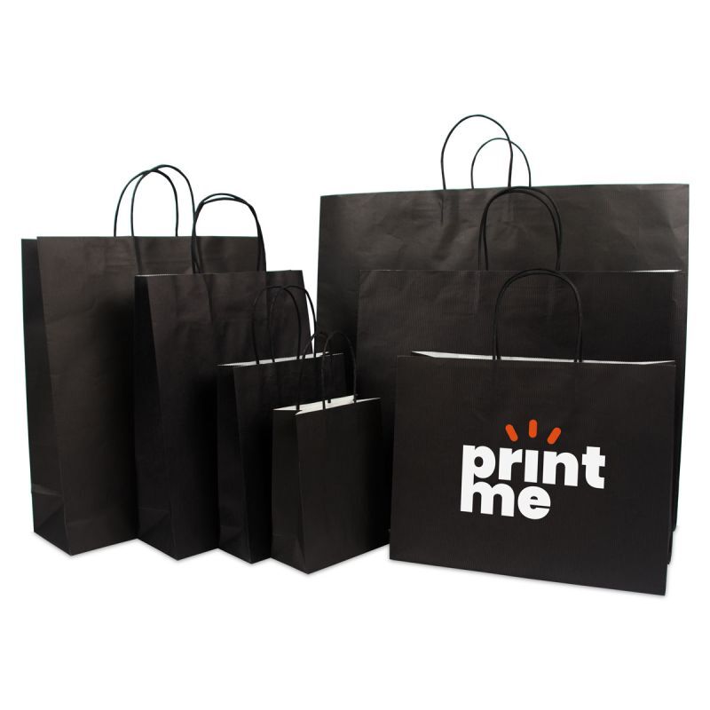 Papieren Draagtassen Zwart 14+7x19 cm met bodemkarton (250 stuks) [FP-002019]