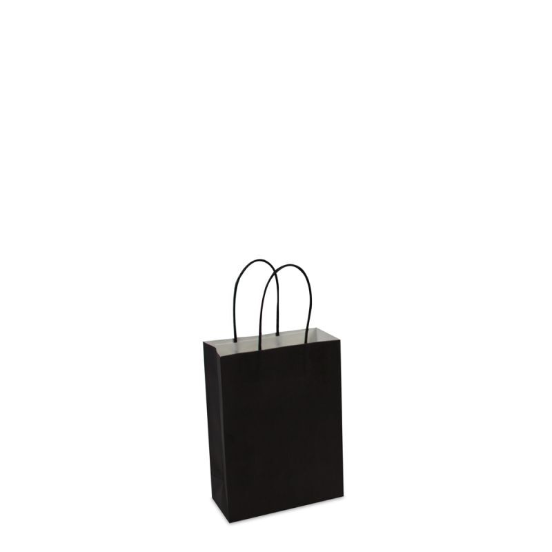 Papieren Draagtassen Zwart 14+7x19 cm met bodemkarton (250 stuks) [FP-002019]
