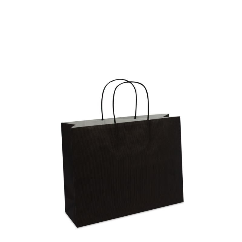 Papieren Draagtassen Zwart 32+10x25 cm met bodemkarton (250 stuks) [FP-002032]