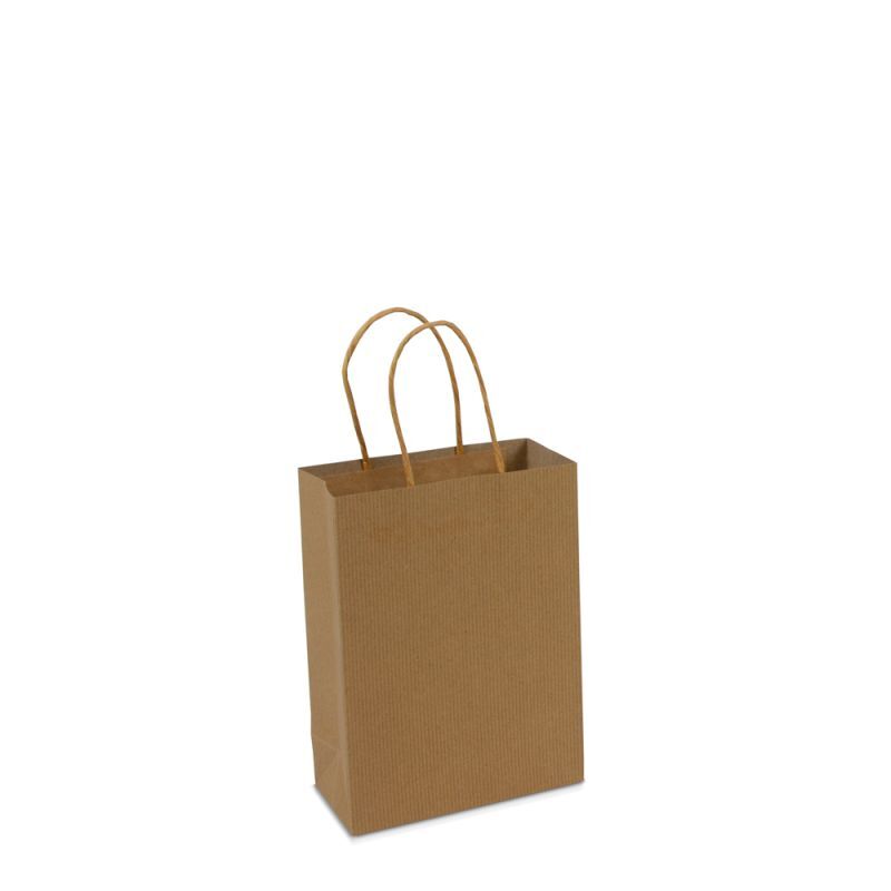 Papieren Draagtassen Bruin 14+7x19 cm met bodemkarton (100 stuks) [FP-008019]