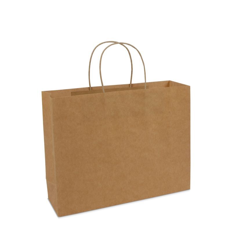 Papieren Draagtassen Bruin 32+10x25 cm met bodemkarton (100 stuks) [FP-008032]