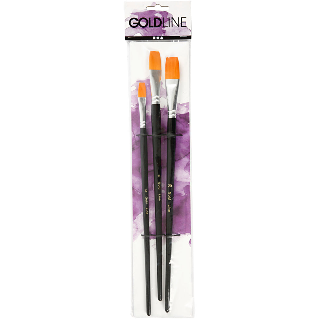 Gold Line penselen, afm 12+16+20, L: 30-33 cm, B: 12-20 mm, plat, 3 stuk/ 1 doos [HOB-100276]