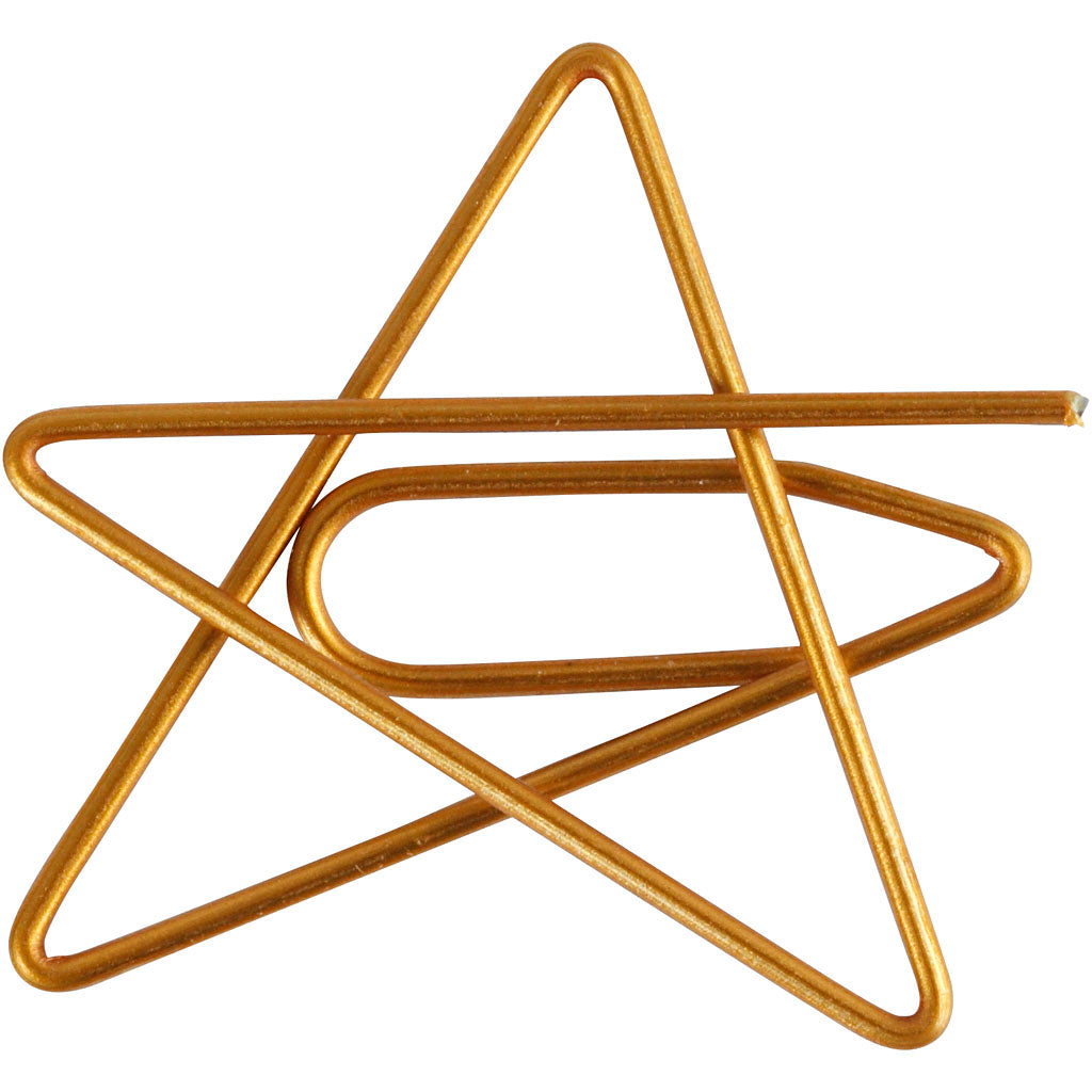 Metal Paperclips, star, size 30x30 mm, gold, 6 pc