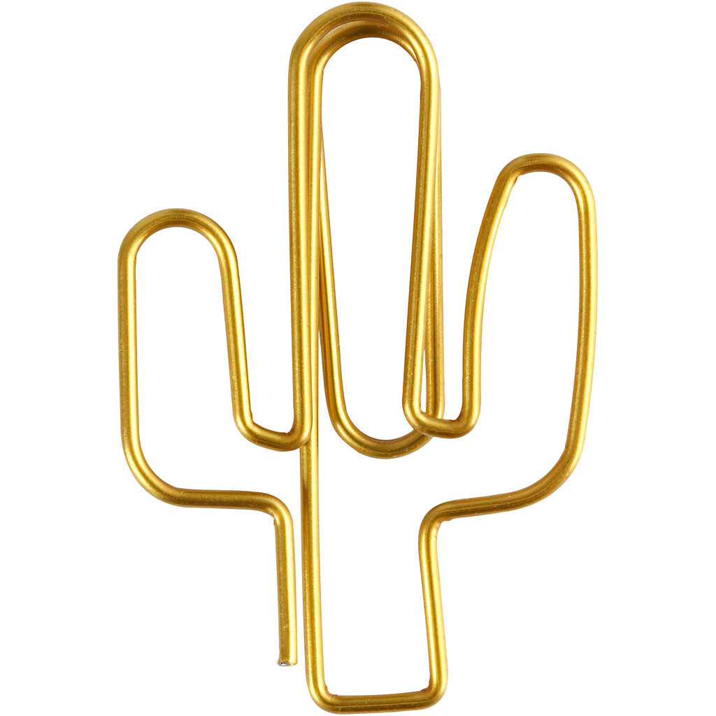 Metal Paperclips, cactus, size 40x30 mm, gold, 6 pc