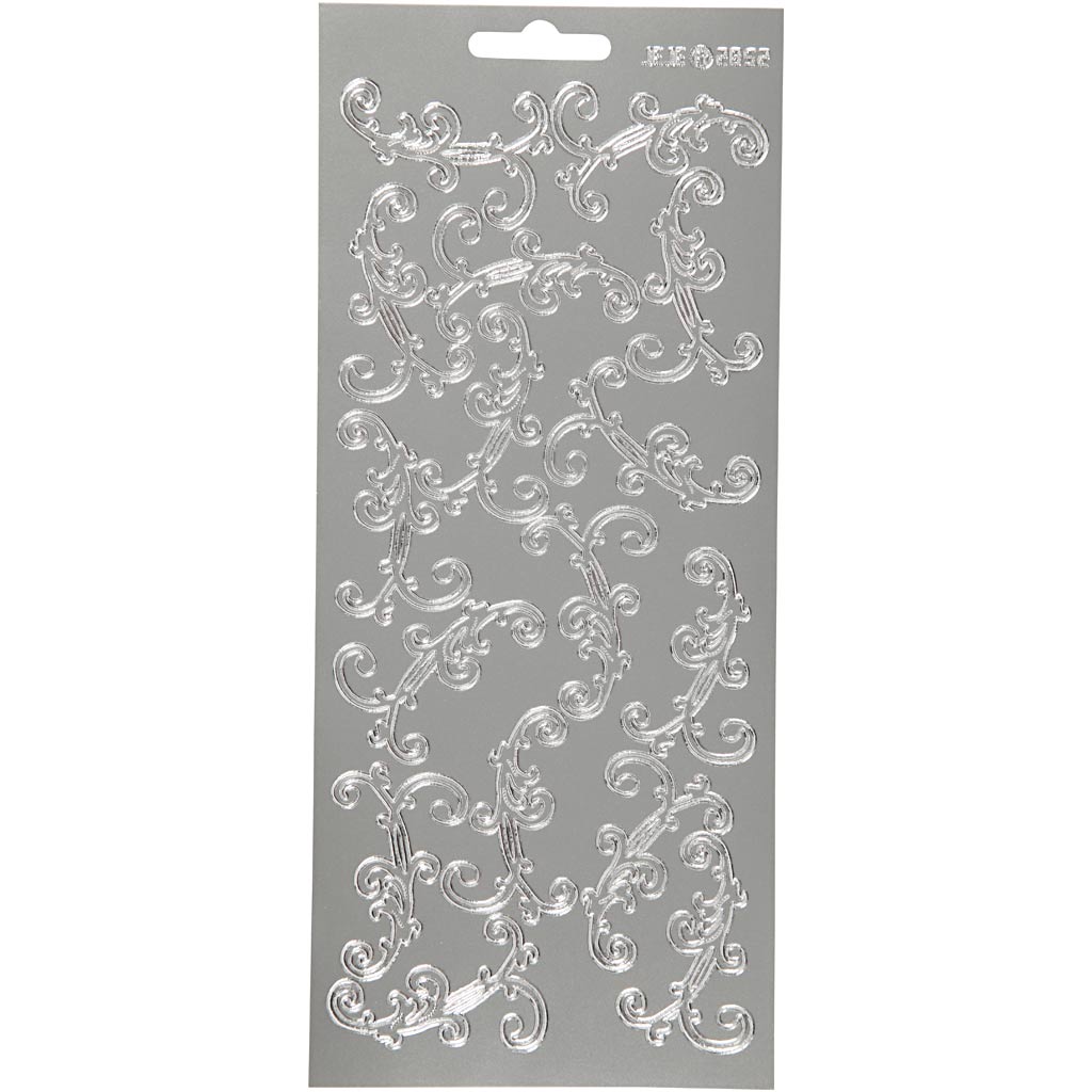 Stickers, swirl, sheet 10x23 cm, silver, 1 sheet