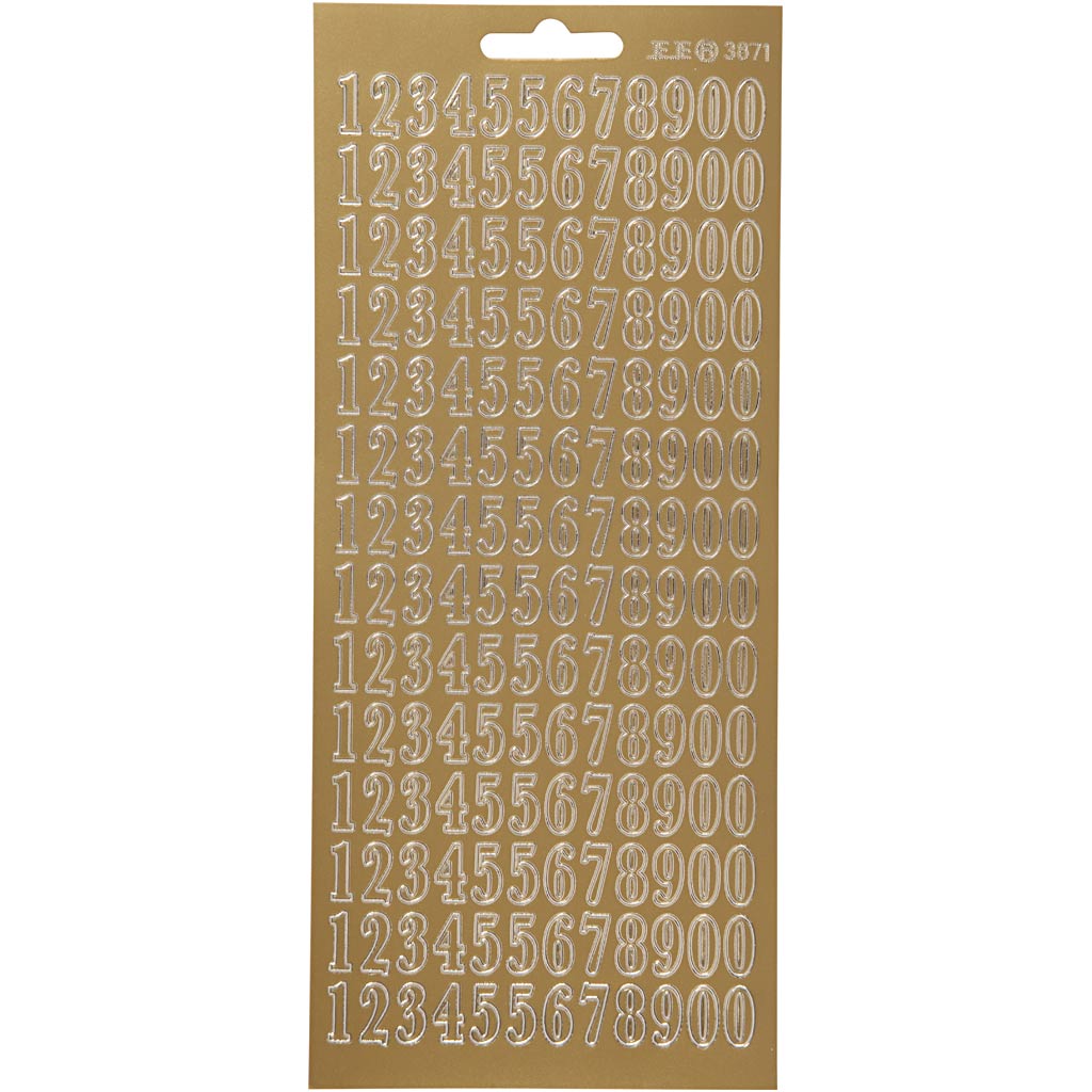 Stickers, numbers, sheet 10x23 cm, gold, 1 sheet