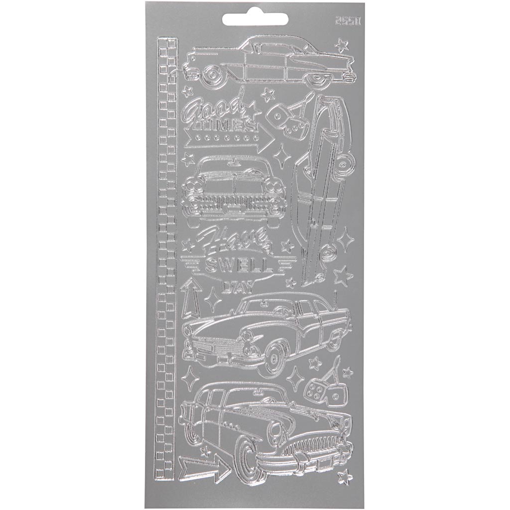 Stickers, cars, sheet 10x23 cm, silver, 1 sheet