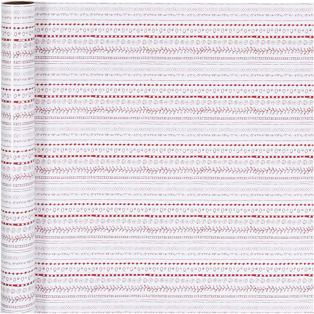 Gift wrap, doodles, W: 70 cm, 80 g, red, white, 4 m/ 1 roll