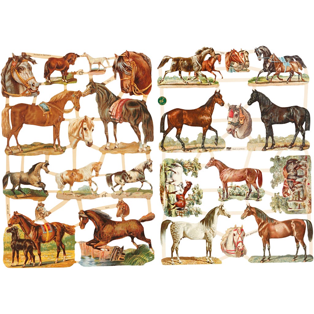 Vintage plaatjes, paarden, vel 16,5x23,5 cm, 2 vel/ 1 doos [HOB-19356]