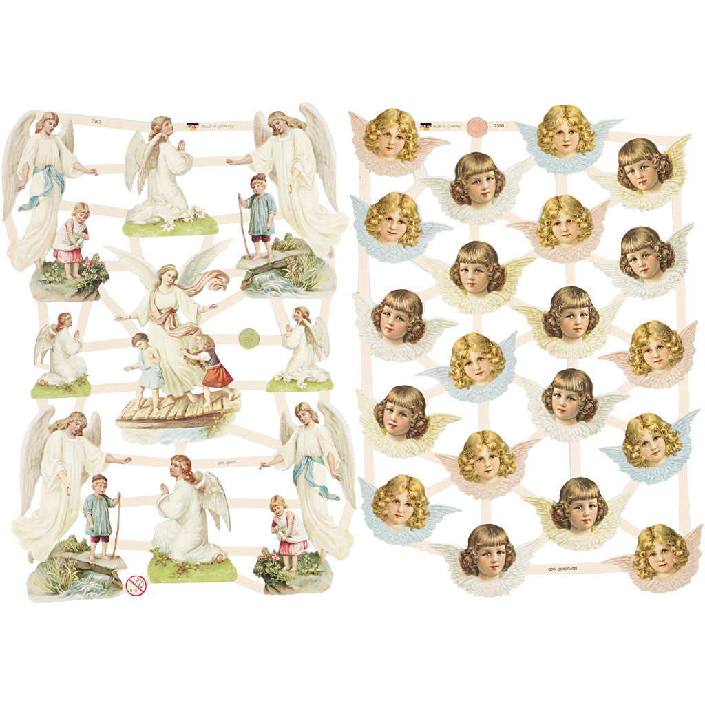 Vintage plaatjes, Nostalgische engelen, vel 16,5x23,5 cm, 2 vel/ 1 doos [HOB-19364]