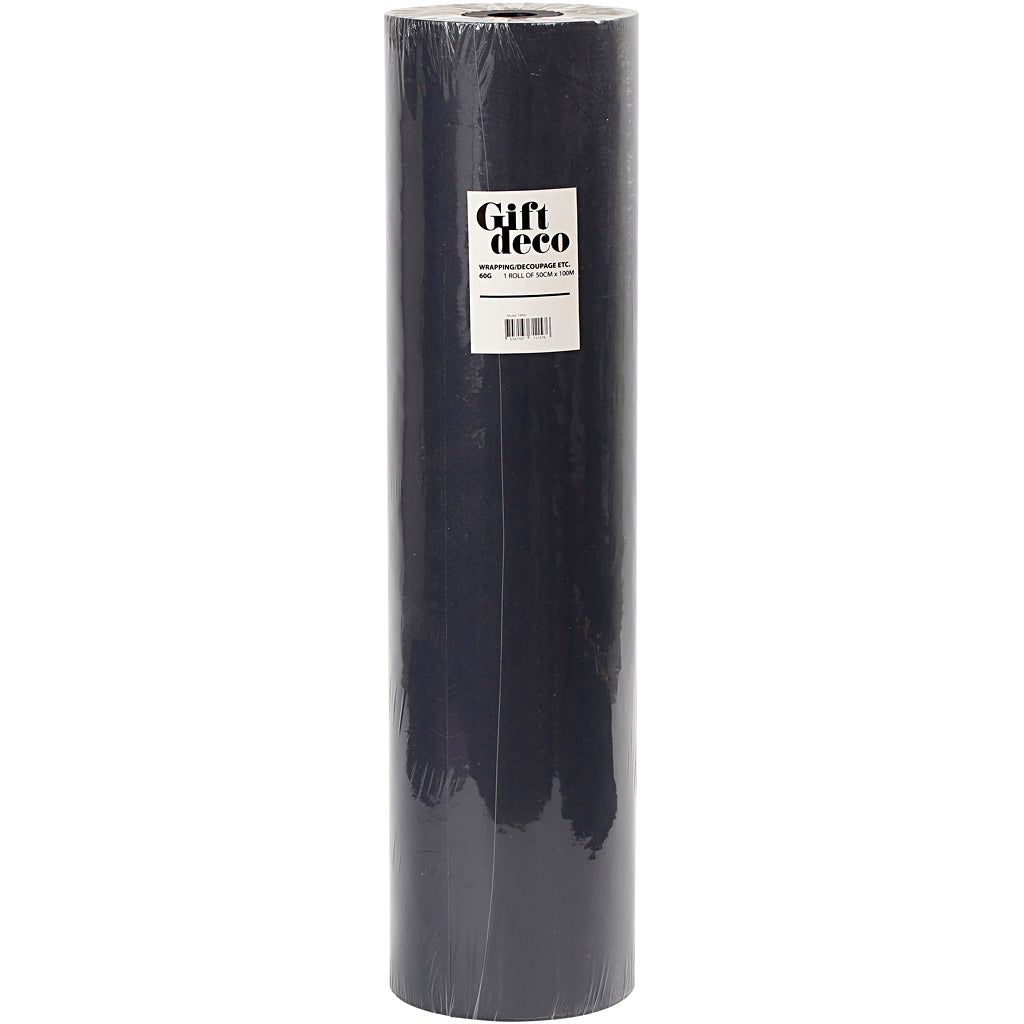 Cadeaupapier, B: 50 cm, 60 gr, zwart, 100 m/ 1 rol [HOB-19941]