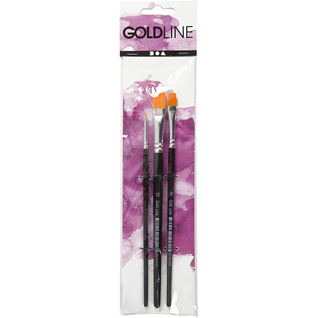Gold Line penselen, afm 2+8+12, L: 16,5-19 cm, B: 3-12 mm, plat, 3 stuk/ 1 doos [HOB-100267]