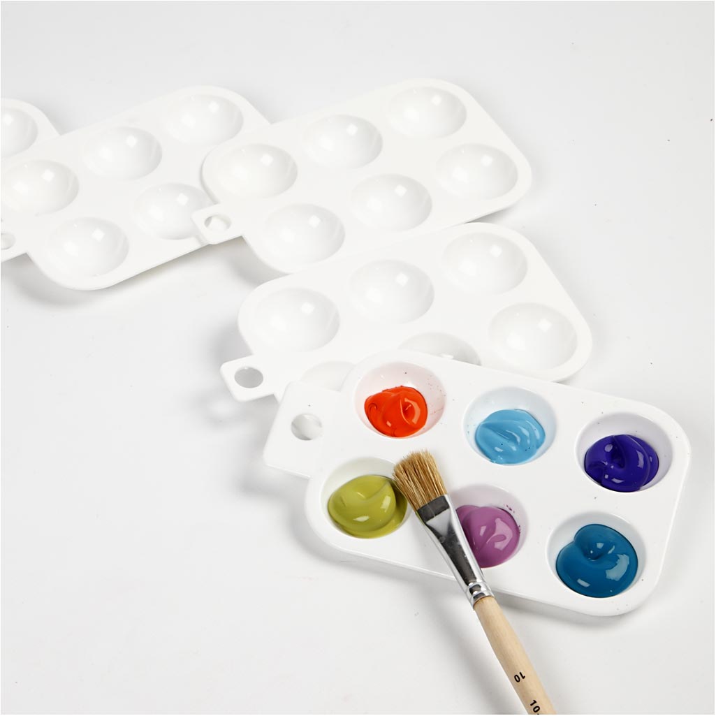 Palet, Rechthoekig palet met 6 vakken, afm 13x8,5 cm, wit, 10 stuk/ 1 doos [HOB-10332]