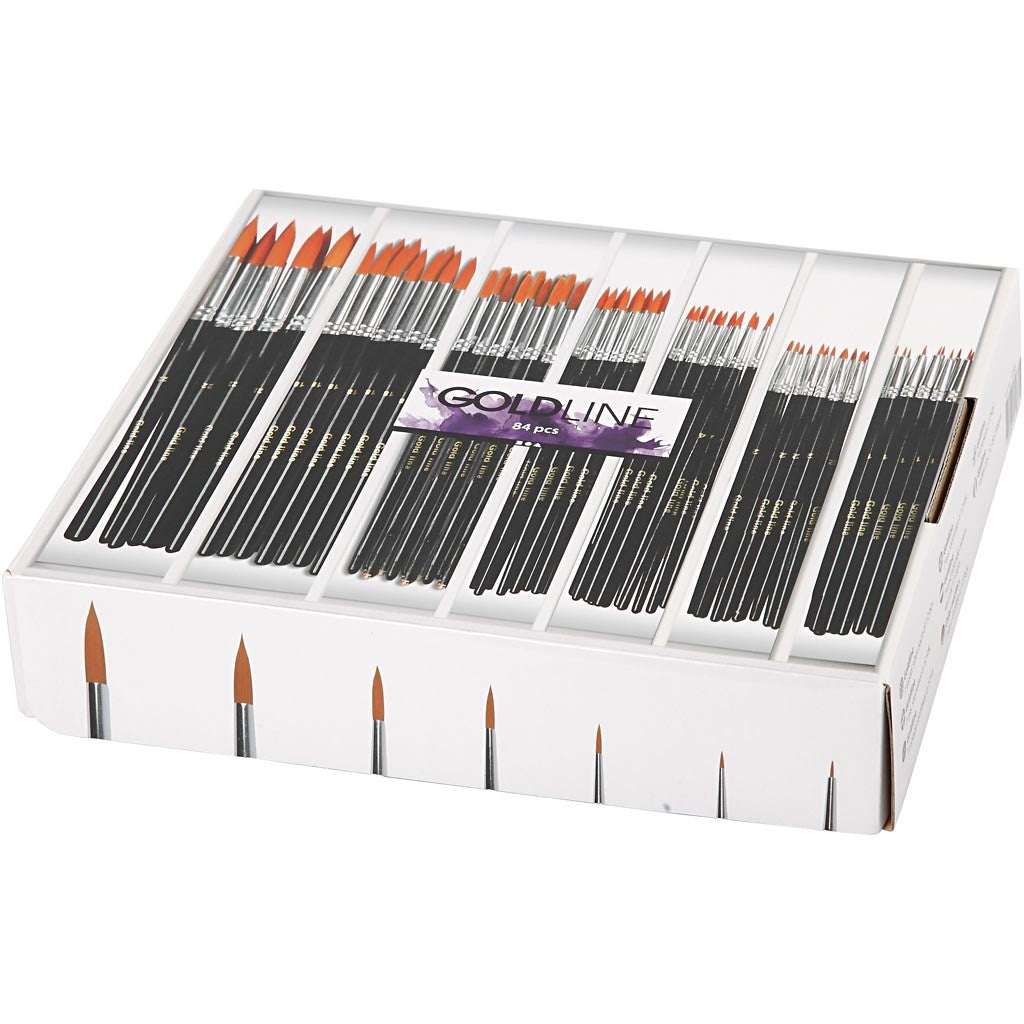 Gold Line penselen, afm 1+2+4+8+12+18+22, L: 17-21 cm, B: 1-7 mm, rond, 7x12 stuk/ 1 doos [HOB-10748]