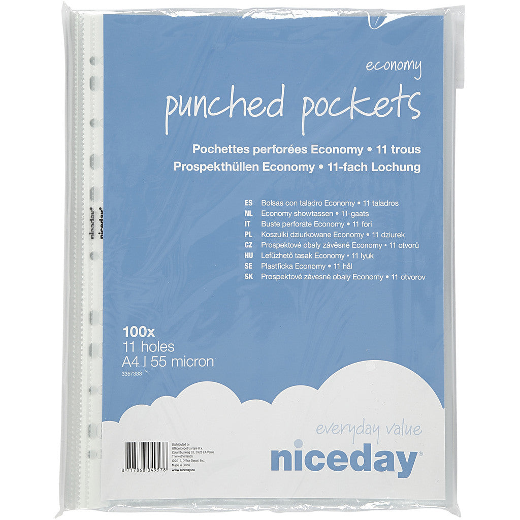 Plastic insteekhoezen, A4, vel 210x297 mm, 100 stuk/ 1 doos [HOB-14120]