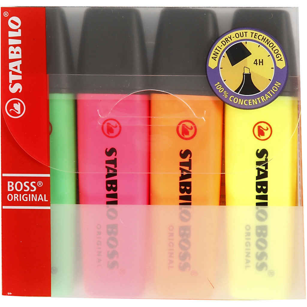 Markeerstiften, neon groen, neon oranje, neon roze, neon geel, 4 stuk/ 1 doos [HOB-14162]