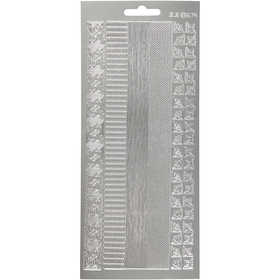 Stickers, randen, vel 10x23 cm, zilver, 1 vel [HOB-170026]