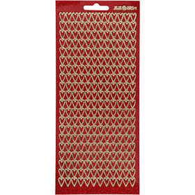 Stickers, harten, vel 10x23 cm, goud, rood glitter, 1 vel [HOB-170114]