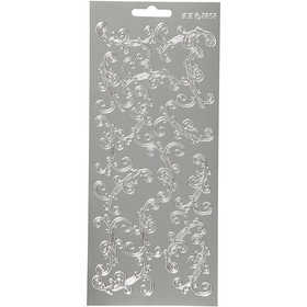 Stickers, swirl, vel 10x23 cm, zilver, 1 vel [HOB-170122]