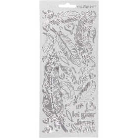 Stickers, veren, vel 10x23 cm, zilver, 1 vel [HOB-170130]
