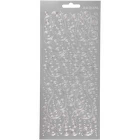 Stickers, swirl, vel 10x23 cm, zilver, 1 vel [HOB-170160]
