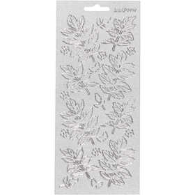 Stickers, bladeren, vel 10x23 cm, zilver, 1 vel [HOB-170174]