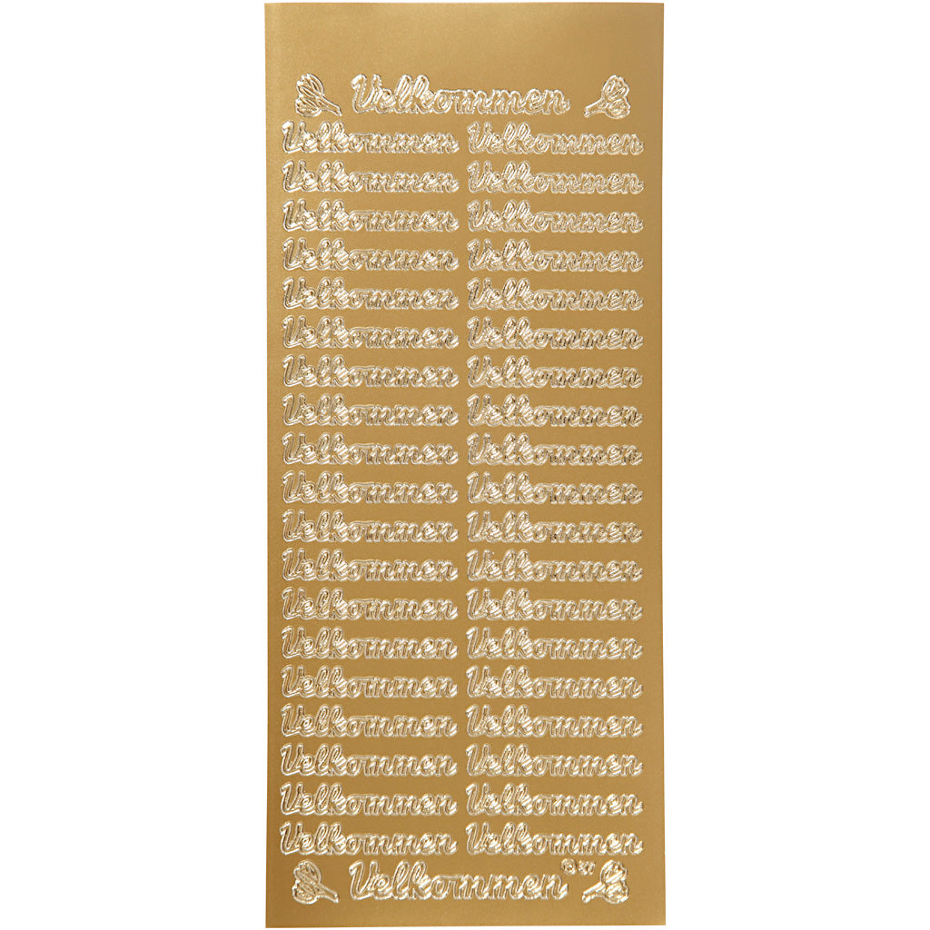 Stickers, velkommen, vel 10x23 cm, goud, 1 vel [HOB-170261]
