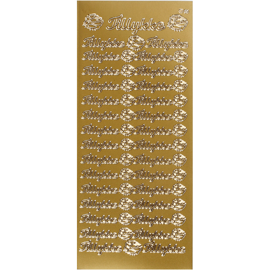 Stickers, tillykke, vel 10x23 cm, goud, 1 vel [HOB-170271]