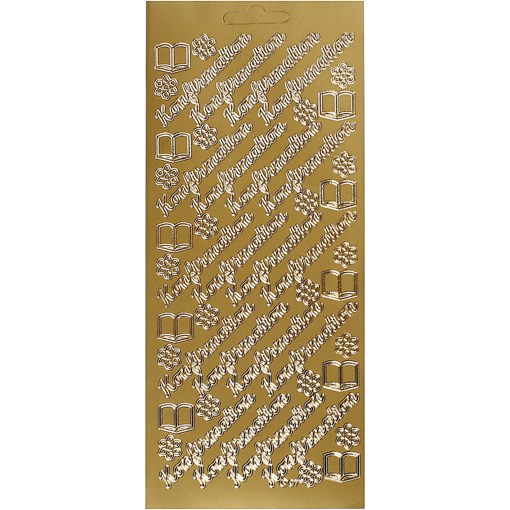 Stickers, konfirmation, vel 10x23 cm, goud, 1 vel [HOB-170276]