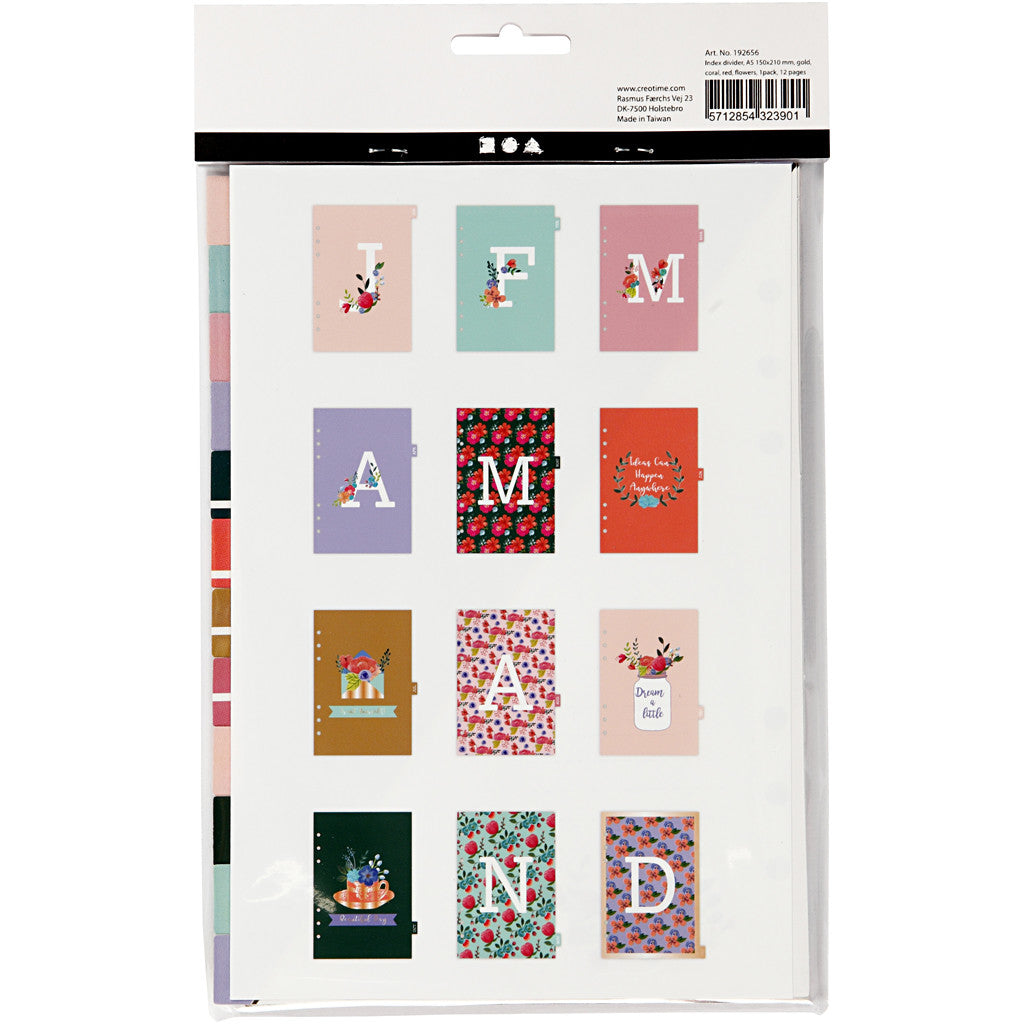 Index divider, A5, Aantal pagina's 12, goud, rood, koraal, 1 stuk [HOB-192656]
