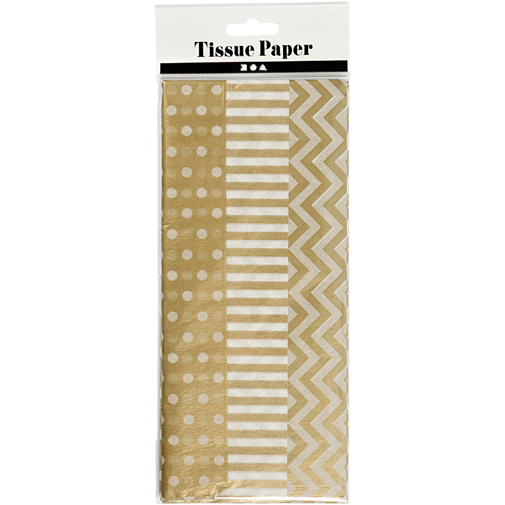 Tissuepapier, vel 50x70 cm, 17 gr, goud, 6 vel/ 1 doos [HOB-200894]