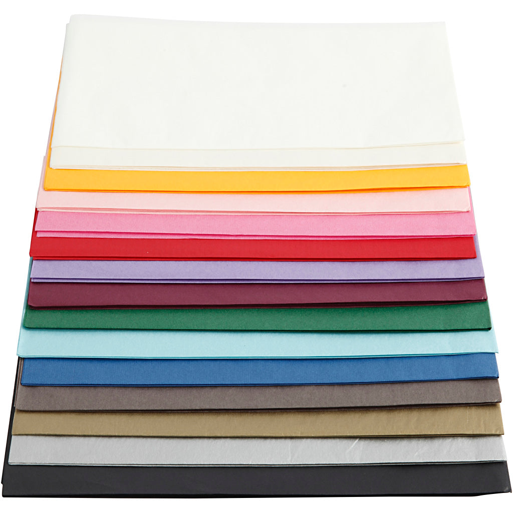Tissuepapier, vel 50x70 cm,  14 gr, diverse kleuren, 30vellen [HOB20092]