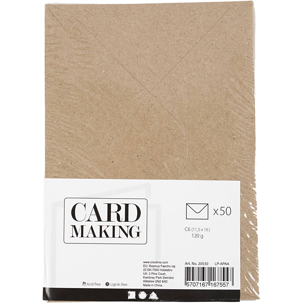 Gerecyclede Enveloppen, C6 11,5x16 cm,  120 gr, naturel, 50stuks [HOB20530]