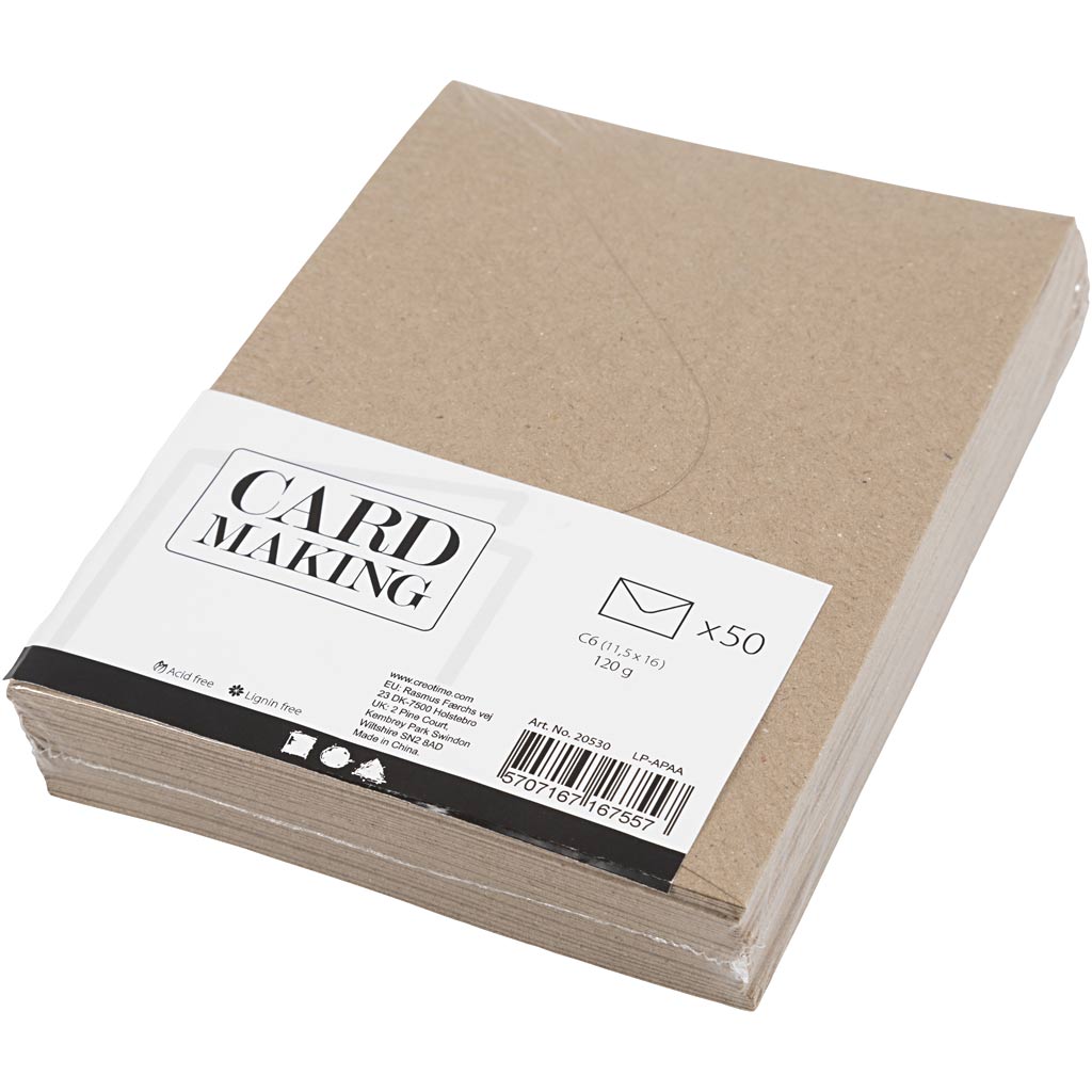 Gerecyclede Enveloppen, C6 11,5x16 cm,  120 gr, naturel, 50stuks [HOB20530]