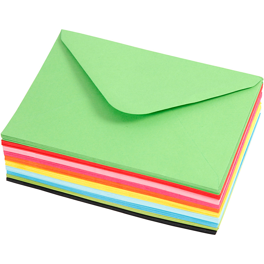 Coloured Envelopes, envelope size 11,5x16 cm, 80 g, assorted colours, 10x10 pc