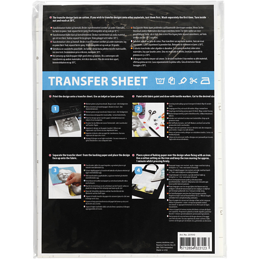 Transfer vellen, vel 21,5x28 cm, voor donker en licht textiel, wit, 3 vel/ 1 doos [HOB-207010]