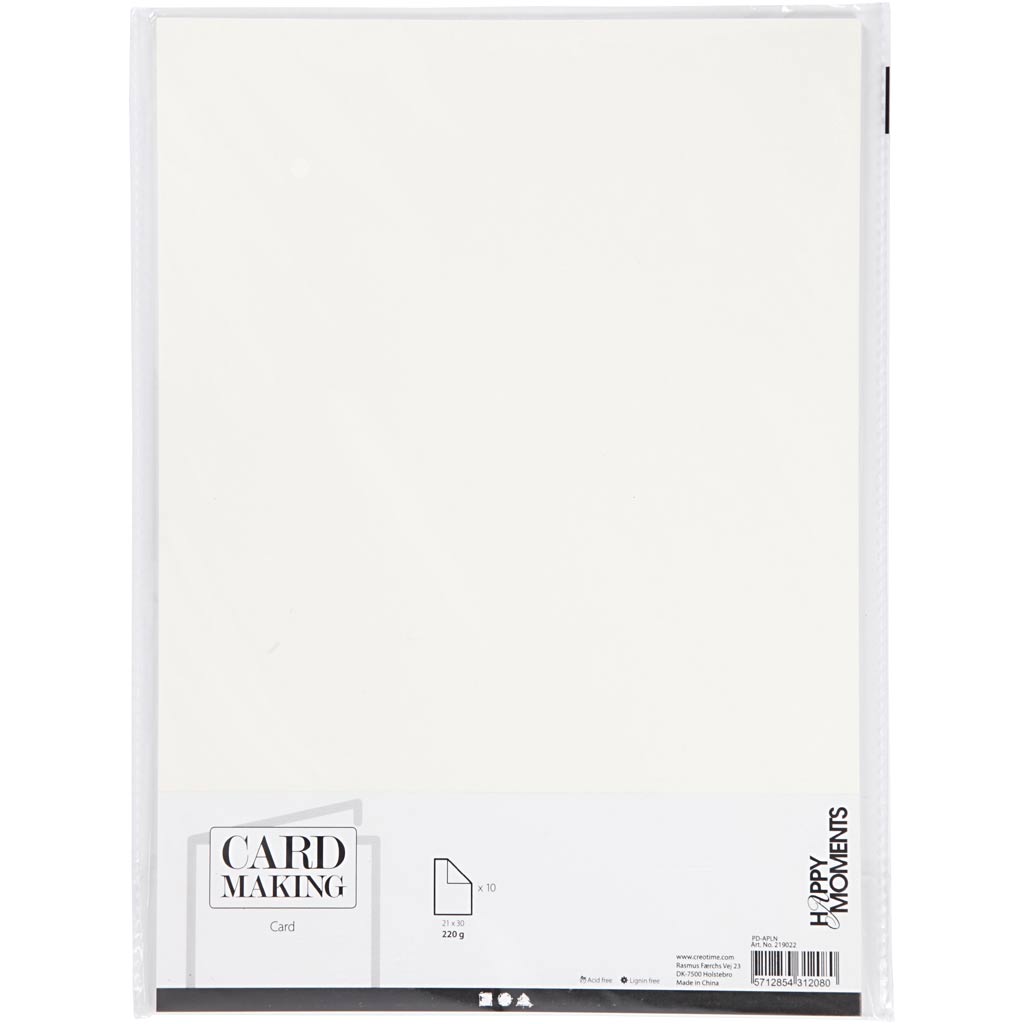 Karton, off-white, A4, 210x297 mm, 220 gr, 10 stuk/ 1 doos [HOB219022]