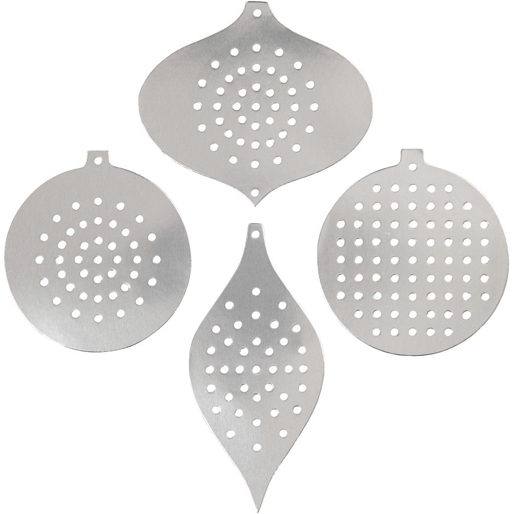 Kruissteken karton, kersdecoratie, H: 8,5-12 cm, gatgrootte 3 mm, metallic zilver, 8 stuk/ 1 doos [HOB-219612]