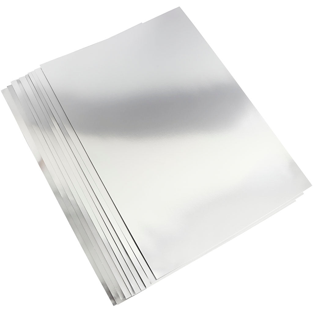 Metallic Foliekarton, A2, vel 420x594 mm, 280 gr, zilver, 10 vel/ 1 doos [HOB-220860]