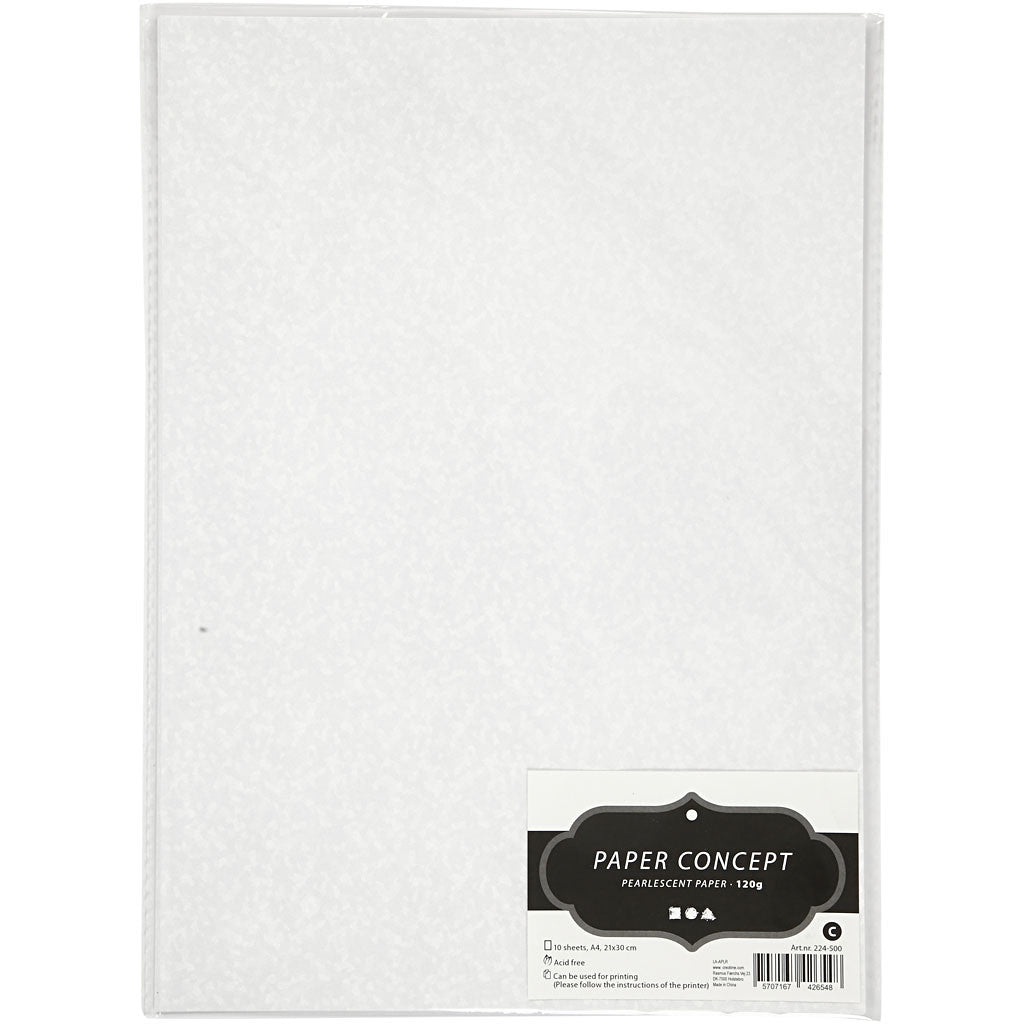 Parelmoerpapier, A4, 210x297 mm, 120 gr, wit parelmoer, 10 vel/ 1 doos [HOB-224500]