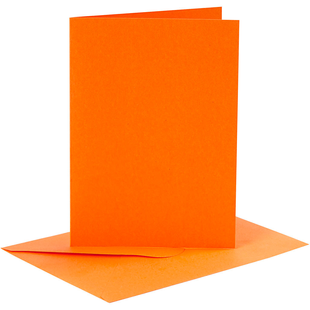 Cards and envelopes, card size 10,5x15 cm, envelope size 11,5x16,5 cm, 110+220 g, orange, 6 set