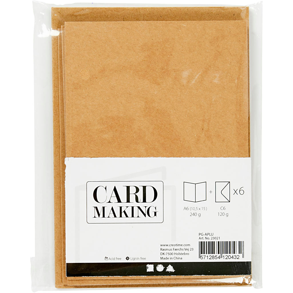 Kaarten en enveloppen, afmeting kaart 10,5x15 cm, afmeting envelop 11,5x16,5 cm, 110+230 gr, naturel, 6 set/ 1 doos [HOB-23021]