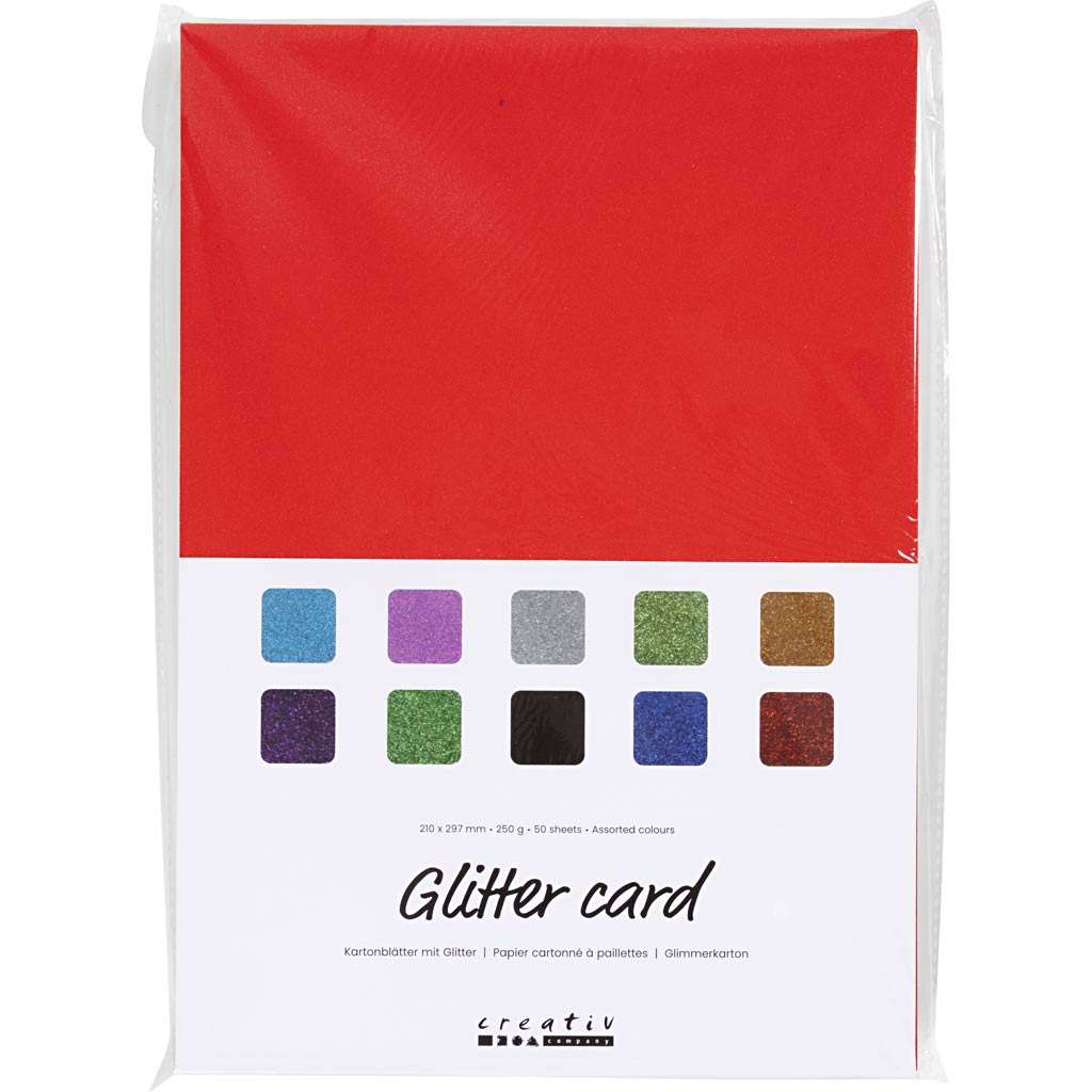Glitterkarton, A4, 250 gr, 50 vel/ 1 doos [HOB-230460]