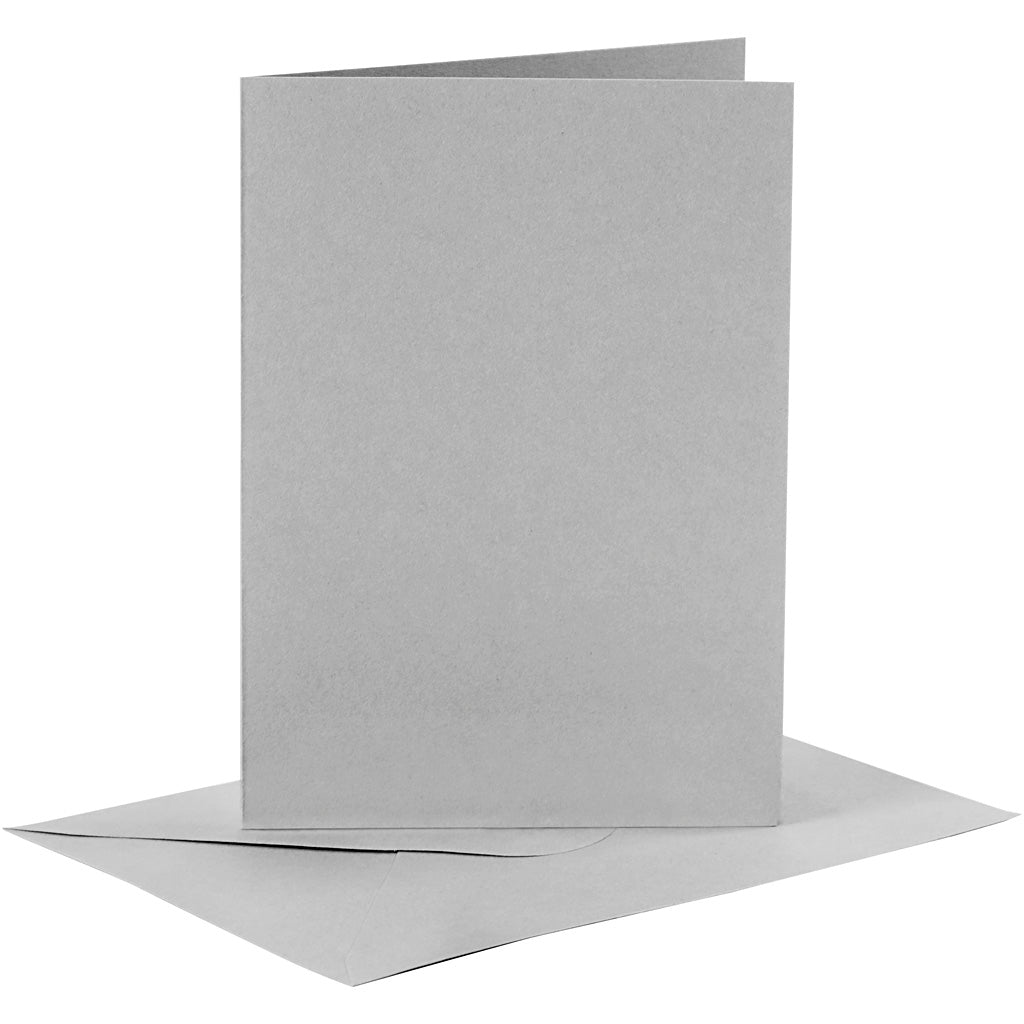 Cards and envelopes, card size 10,5x15 cm, envelope size 11,5x16,5 cm, 120+210 g, grey, 6 set