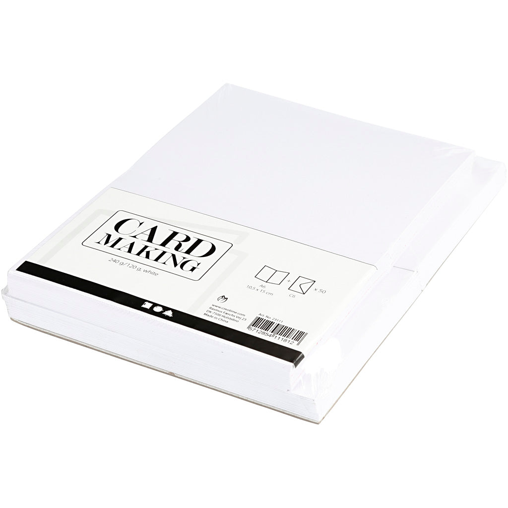 Kaarten en enveloppen, afmeting kaart 10,5x15 cm, afmeting envelop 11,5x16,5 cm, wit, 50sets [HOB23111]