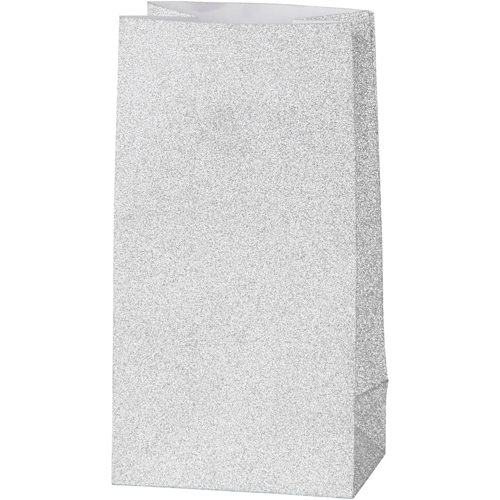 Paper Bag, H: 17 cm, size 6x9 cm, 120 g, silver, 8 pc